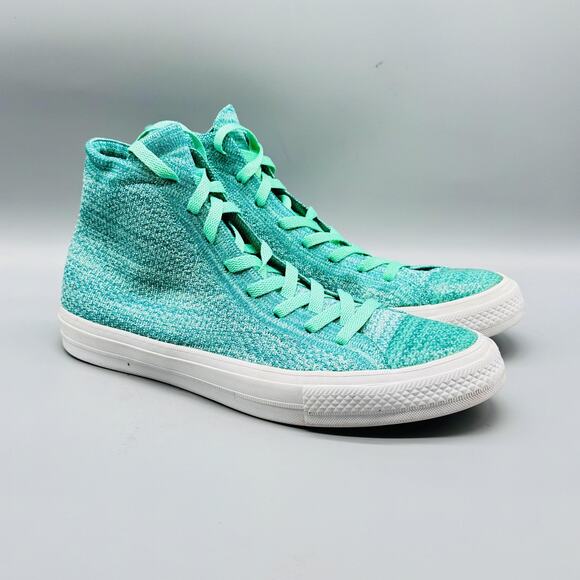 Converse Shoes Mens 9.5 Womens 11.5 Green Knit Chucks High Top All Star Sneakers - Picture 2 of 12